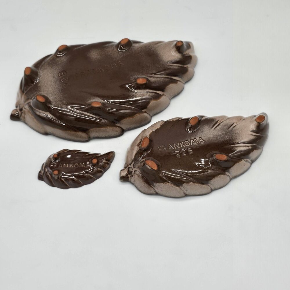 Vintage Frankoma Pottery Set of 3 Willow Leaf Dishes Brown Glaze 226 225 512 - Picture 3 of 9